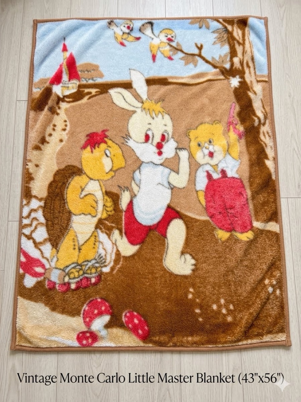 Vintage Monte Carlo Little Master Blanket Turtle & Rabbit Racing Vibrant 43x56